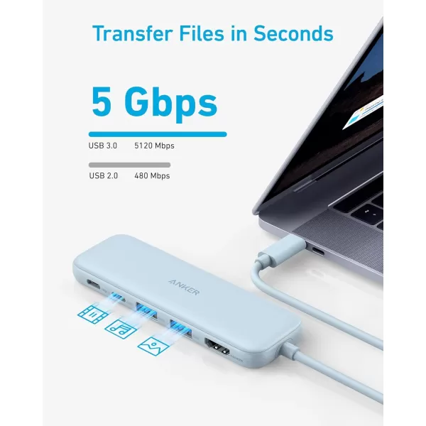 Anker 332 USBC Hub 5in1 with 4K HDMI Display 5Gbps  and 2 5Gbps USBA Data Ports and for MacBook Pro MacBook Air Dell XPS Lenovo Thinkpad HP Laptops and MoreBlue