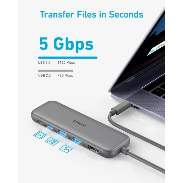 Anker 332 USBC Hub 5in1 with 4K HDMI Display 5Gbps  and 2 5Gbps USBA Data Ports and for MacBook Pro MacBook Air Dell XPS Lenovo Thinkpad HP Laptops and MoreGrey