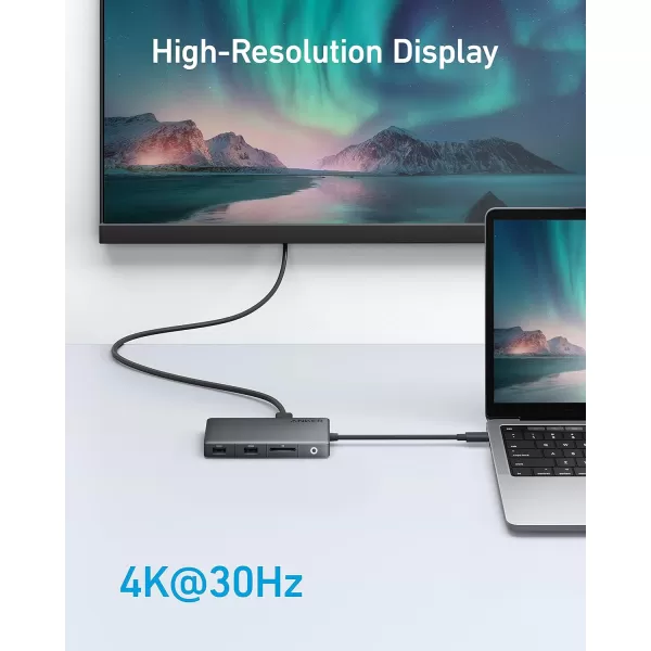 Anker 341 USBC Hub 7in1 4K HDMI Display with 3 5Gbps USBC and USBA Data Ports Max 100W Power Delivery Ethernet for Lenovo Dell XPS HP Laptops MacBook Ipad and More