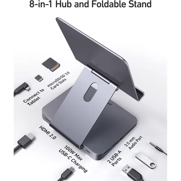 Anker  551 USBC Hub 8in1 with Foldable Tablet Stand Dock 4K HDMI 2 USBA Data Ports for iPad Pro 5th Gen  iPad Air 5th GeniPad Mini 6th and Later Silver