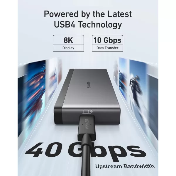 Anker 556 USBC Hub USB4 8in1 with 16ft USB4 Cable 10 Gbps USBC and USBA Data Ports 8K HDMI and DisplayPort for Microsoft Surface Pro 8 HP EliteBook 850 G8 and More Black