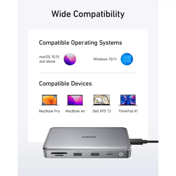 Anker 563 USBC Hub 10in1 Dual 4K HDMI Docking Station Dual Monitor with Max 100W Pdin 5Gbps USB Data Ports for Windows Laptops Dell XPS Thinkpad Macbook Pro Macbook Air and More