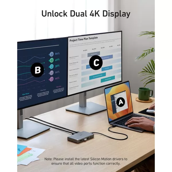 Anker 563 USBC Hub 10in1 Dual 4K HDMI Docking Station Dual Monitor with Max 100W Pdin 5Gbps USB Data Ports for Windows Laptops Dell XPS Thinkpad Macbook Pro Macbook Air and More