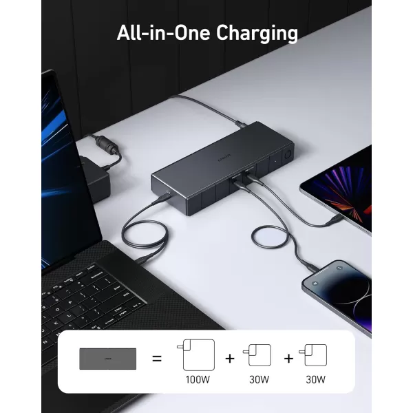 Anker 778 Thunderbolt Docking Station 12in1 Thunderbolt 4 40 Gbps with Max 100W Charging for Laptop Single 8K Quad 4K Display Ethernet 6 USB Ports for Dell HP Laptops and MoreGray