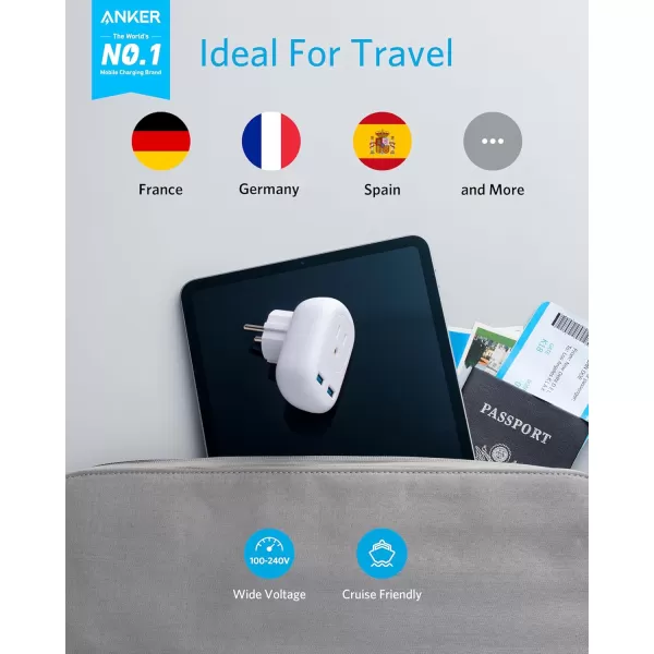 Anker European Travel PowerExtend USB Plug International Power Adapter with 2 USB Ports and 1 Outlet US to Most of Europe EU Spain Iceland Italy France Germany Compact for Travel Office