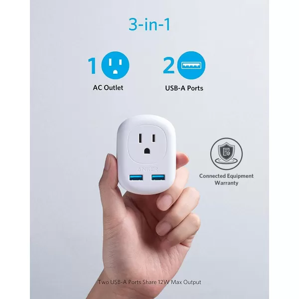 Anker European Travel PowerExtend USB Plug International Power Adapter with 2 USB Ports and 1 Outlet US to Most of Europe EU Spain Iceland Italy France Germany Compact for Travel Office