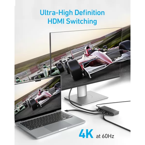 Anker HDMI Switch 4K60Hz HDMI Switcher 4 in 1 Out with Smooth Finish Supports HDR 3D Dolby DTS Compatible with Laptops PC Xbox Projector Charger and Remote Control Batteries Not Included4in1