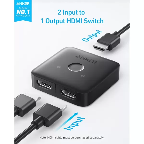 Anker HDMI Switch 4K60Hz HDMI Switcher 4 in 1 Out with Smooth Finish Supports HDR 3D Dolby DTS Compatible with Laptops PC Xbox Projector Charger and Remote Control Batteries Not Included2in1