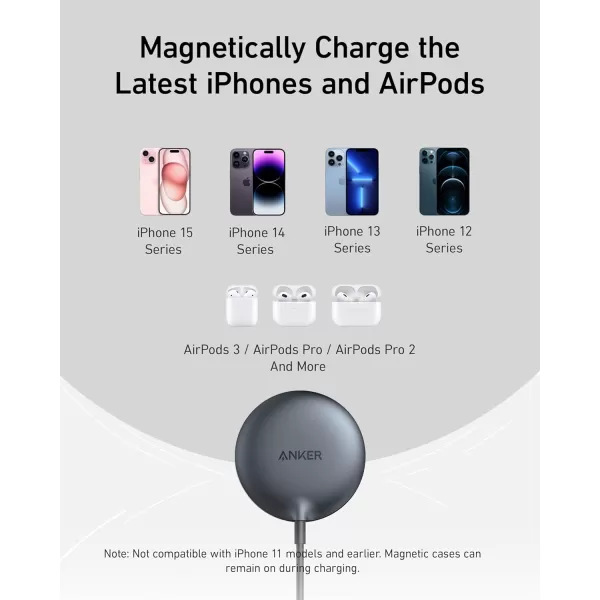 Anker MagSafe Charger Pad Compatible MagGo iPhone 16 Wireless Charger Pad Qi2 Certified 15W Wireless Charger for iPhone 1616 Plus16 Pro16 Pro Max15141312 Series Charger Not IncludedBlack