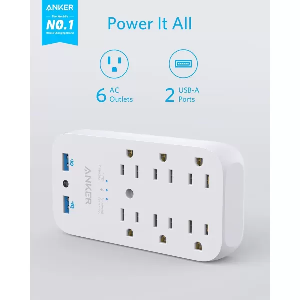 Anker Outlet Extender with Stepless Dimming Night LightSurge Protector Outlet Extender with 6 Outlets2 USB Ports 18W USB Wall Charger Plug for College Dorm Room HomeCruise and KitchenTUV Listed