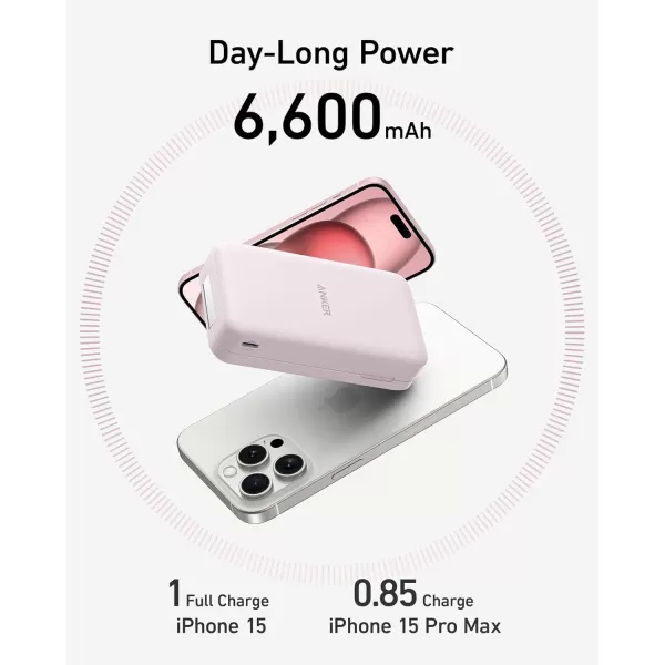 Anker Power Bank Certified 15W UltraFast MagSafeCompatible Portable Charger 6600mAh Battery Pack with Adjustable and Foldable Stand for iPhone 151413 Series USBC Cable IncludedPink