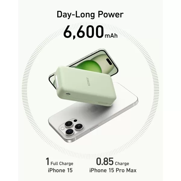 Anker Power Bank Certified 15W UltraFast MagSafeCompatible Portable Charger 6600mAh Battery Pack with Adjustable and Foldable Stand for iPhone 151413 Series USBC Cable IncludedGreen