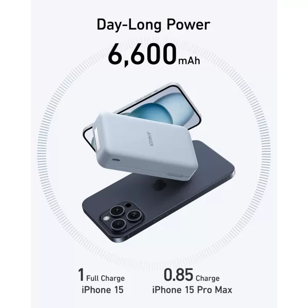 Anker Power Bank Certified 15W UltraFast MagSafeCompatible Portable Charger 6600mAh Battery Pack with Adjustable and Foldable Stand for iPhone 151413 Series USBC Cable IncludedBlue