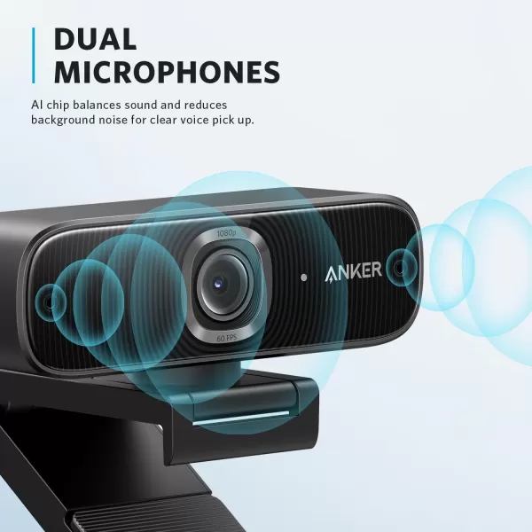 Anker PowerConf C300 Smart Full HD AIPowered Framing ampamp Autofocus 1080p Webcam with NoiseCancelling Microphones Adjustable FoV HDR 60 FPS LowLight Correction Zoom Certified