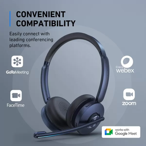 Anker PowerConf H700 Bluetooth Headset with Microphone Active Noise Cancelling Audio Recording and Meeting Transcription AIEnhanced Calls Compatible with Conference Platforms 24H Talk TimeBlue