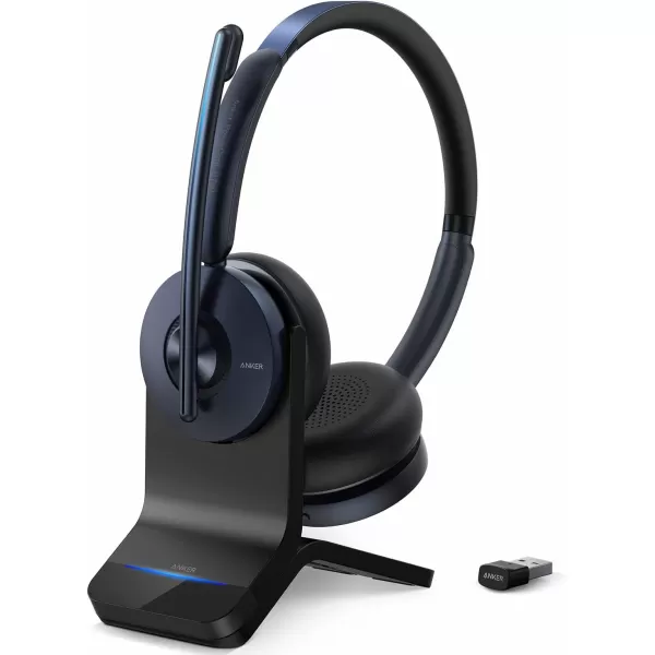 Anker PowerConf H700 Bluetooth Headset with Microphone Active Noise Cancelling Audio Recording and Meeting Transcription AIEnhanced Calls Compatible with Conference Platforms 24H Talk TimeBlue