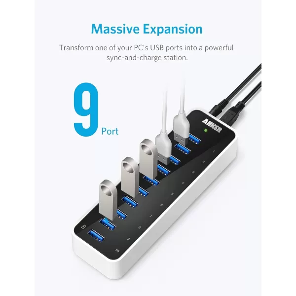 Anker USB A Hub USB 30 Hub 10 Ports USB Hub for Laptop ampamp PC for MacBook Mac ProMini iMac XPS Surface Pro Galaxy Series Mobile HDD and More