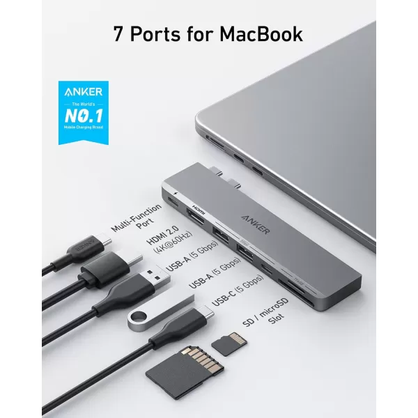 Anker USB C Hub for MacBook Anker 547 USBC Hub 7in2 Compatible with Thunderbolt 4 USB C Port 4K HDMI USB C and 2 USB A Data Ports for MacBook Pro 13 Inch MacBook Air M1  M2 and More