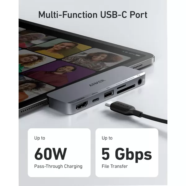 Anker USB C Hub for USBC iPad 541 USBC Hub 6in1 with 4K HDMI Port MultiFunction USBC Port SD and microSD Card Slots for iPad Pro 5th Gen  iPad Air 5th Gen  iPad Mini 6th and Later Gray