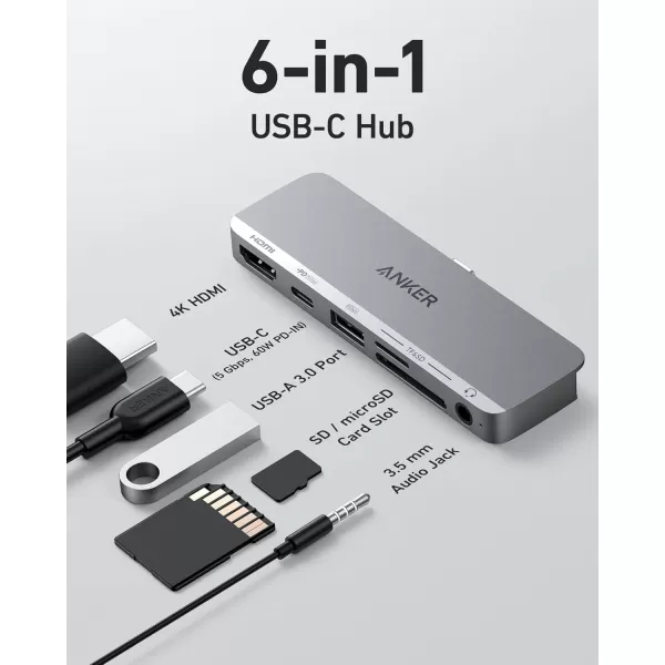 Anker USB C Hub for USBC iPad 541 USBC Hub 6in1 with 4K HDMI Port MultiFunction USBC Port SD and microSD Card Slots for iPad Pro 5th Gen  iPad Air 5th Gen  iPad Mini 6th and Later Gray