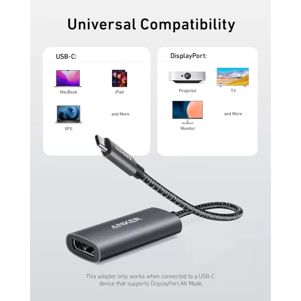 Anker USB C to DisplayPort 8K60Hz or 4K144Hz 518 USB C Adapter 8K DisplayPort USB C to DP 14 for MacBook Pro MacBook Air iPad Pro Pixelbook XPS and More