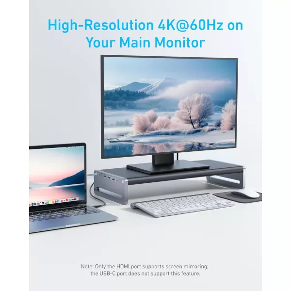 Anker USBC Hub 10in1 Aluminum Monitor Stand with 100W PD 5Gbps USB Ports and 4K60Hz HDMI Display Builtin 33 ft Cable ClutterFree Desk for MacBook Dell and FullFunction USBC Devices