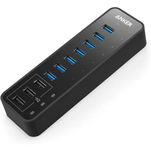 Anker 10 Port 60W Data Hub with 7 USB 30 Ports and 3 PowerIQ Charging Ports for MacBook Mac ProMini iMac XPS Surface Pro iPhone 7 6s Plus iPad Air 2 Galaxy Series Mobile HDD and More