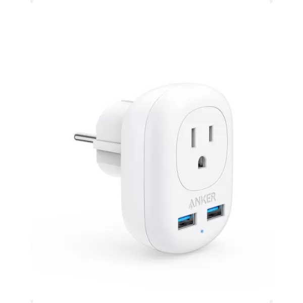 Anker European Travel PowerExtend USB Plug International Power Adapter with 2 USB Ports and 1 Outlet US to Most of Europe EU Spain Iceland Italy France Germany Compact for Travel Office