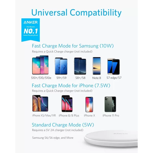 313 Anker Wireless Charger Pad QiCertified 10W Max for iPhone 1414 Pro14 Pro Max1313 Pro Max AirPods No AC Adapter Not Compatible with MagSafe Magnetic Chargingwhite