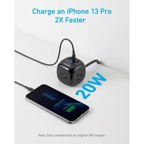 Anker 20W USB C Power Strip 321 Power Strip with 3 Outlets and USB C Charging for iPhone 1515 Plus15 Pro15 Pro Max 5 ft Extension Cord Power Delivery Charging for Dorm RoomsHome OfficeBlack