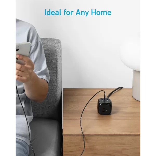 Anker 20W USB C Power Strip 321 Power Strip with 3 Outlets and USB C Charging for iPhone 1515 Plus15 Pro15 Pro Max 5 ft Extension Cord Power Delivery Charging for Dorm RoomsHome OfficeBlack