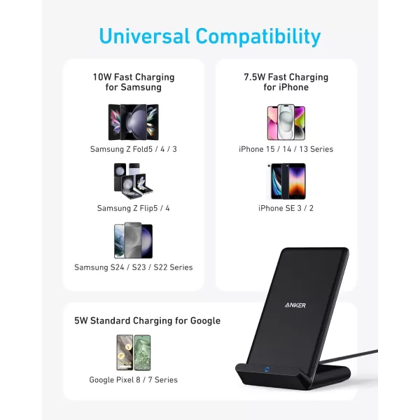 Anker 313 Wireless Charging Stand QiCertified for iPhone 1616 Pro16 Pro Max151413 10W Fast Charging for Galaxy S23S22S21 No AC AdapterBlack