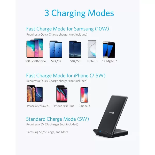 Anker 313 Wireless Charging Stand QiCertified for iPhone 1616 Pro16 Pro Max151413 10W Fast Charging for Galaxy S23S22S21 No AC AdapterBlack