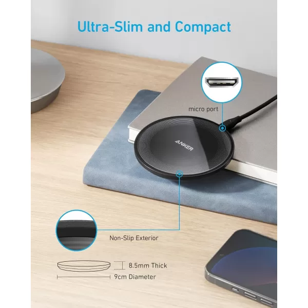 Anker 315 Wireless Charger Pad 10W Max Fast Charging  Compatible with iPhone 151413 Series Samsung S22 AirPods Samsung Buds Google Buds and More  Wall Charger Not Included