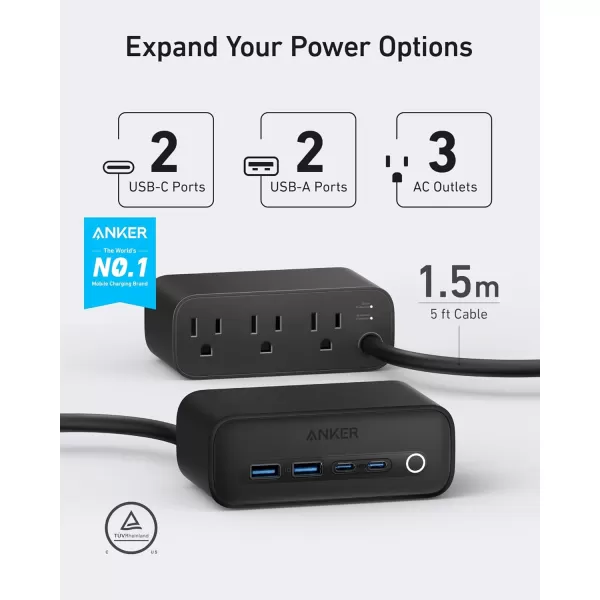 Anker 525 Charging Station 7in1 USB C Power Strip for iphone1314 5ft Extension Cord with 3AC2USB A2USB CMax 65W Power Delivery Desktop Accessory for MacBook Pro Home Office Phantom BlackBlack