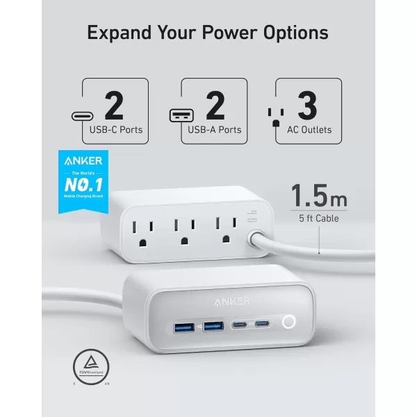 Anker 525 Charging Station 7in1 USB C Power Strip for iphone1314 5ft Extension Cord with 3AC2USB A2USB CMax 65W Power Delivery Desktop Accessory for MacBook Pro Home Office Phantom BlackWhite