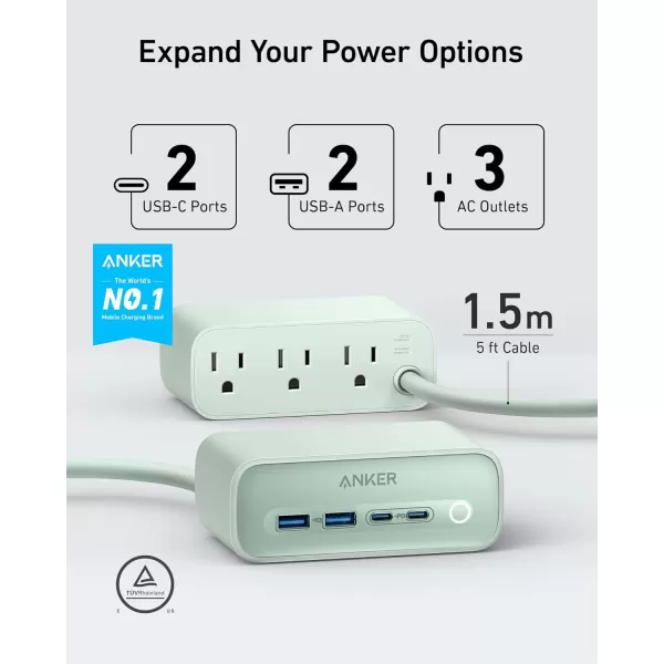 Anker 525 Charging Station 7in1 USB C Power Strip for iphone1314 5ft Extension Cord with 3AC2USB A2USB CMax 65W Power Delivery Desktop Accessory for MacBook Pro Home Office Phantom BlackGreen