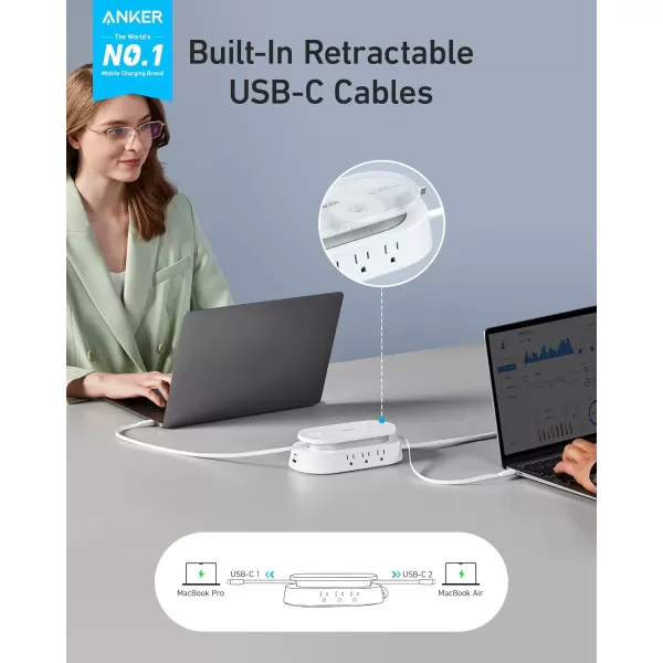 Anker 647 Charging Station 100W 10in1 Power Strip with 6 AC 1 USBA 1 USBC 2 Retractable USB C Cables 3ft 5ft Extension CordPower Delivery for Conference Rooms Desktop Accessory