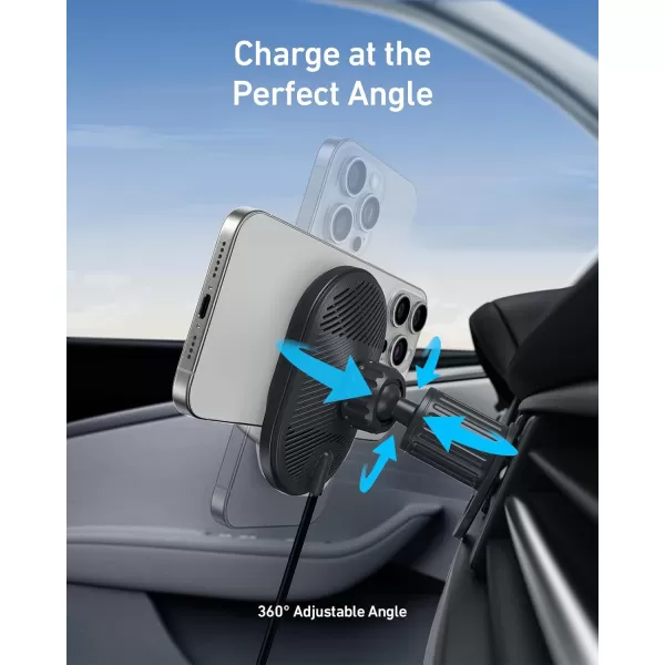 Anker MagGo 15W MagSafe Car Mount Mobile Phone Holder Car with Charging Function 360 Adjustable Angle and Strong Magnets Wireless Car Charger for iPhone 161514 Series Includes Cable and