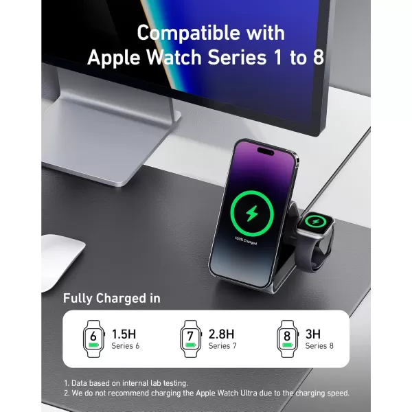 Anker MagSafe Charger Stand 737 MagGo Charger 3in1 Charging Stand with MFiCertified 15W Max Fast Charging iPhone 15141312 Series Apple Watch S876 AirPods 30W USBC Charger Included