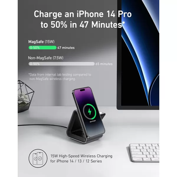 Anker MagSafe Charger Stand 737 MagGo Charger 3in1 Charging Stand with MFiCertified 15W Max Fast Charging iPhone 15141312 Series Apple Watch S876 AirPods 30W USBC Charger Included