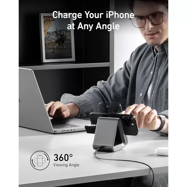 Anker MagSafe Charger Stand 737 MagGo Charger 3in1 Charging Stand with MFiCertified 15W Max Fast Charging iPhone 15141312 Series Apple Watch S876 AirPods 30W USBC Charger Included