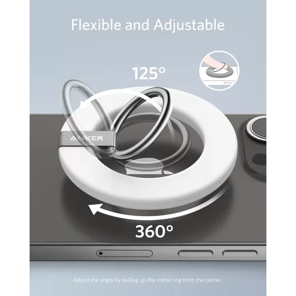 Anker Magnetic Phone Grip MagGo 610 Ring Holder Adjustable Kickstand Only for iPhone 1616 Plus16 Pro16 Pro Max15141312 SeriesDolomite White