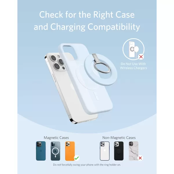 Anker Magnetic Phone Grip MagGo 610 Ring Holder Adjustable Kickstand Only for iPhone 1616 Plus16 Pro16 Pro Max15141312 SeriesMisty Blue