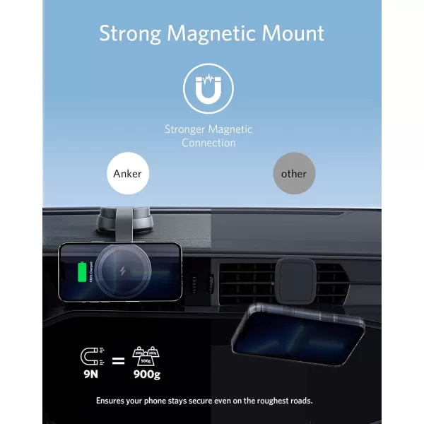 Anker Magnetic Wireless Charger MagGo 613 Car Charging Mount with 2Port USB Car Charger 5 ft USBC to USBA Cable Strong Magnetic Alignment for iPhone 1515 Pro15 Pro Max1414 Pro Max