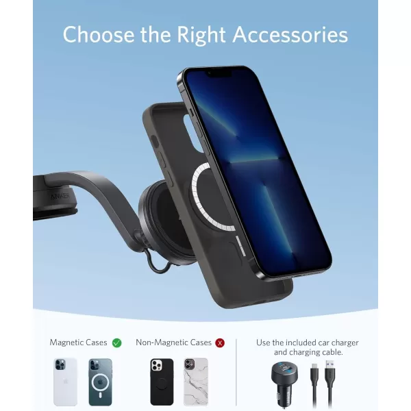 Anker Magnetic Wireless Charger MagGo 613 Car Charging Mount with 2Port USB Car Charger 5 ft USBC to USBA Cable Strong Magnetic Alignment for iPhone 1515 Pro15 Pro Max1414 Pro Max