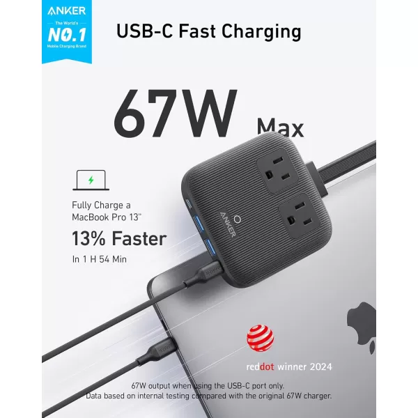 Anker Nano Charging Station67W Max 6in1 USB C Power Strip for iPhone 1514 and MacBook with Flat Plug and 5ft Thin Undetachable Extension Cord2 AC2 USB A2 USB C for HomeampampOfficeBlack StoneBlack Stone