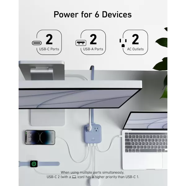 Anker Nano Charging Station67W Max 6in1 USB C Power Strip for iPhone 1514 and MacBook with Flat Plug and 5ft Thin Undetachable Extension Cord2 AC2 USB A2 USB C for HomeampampOfficeBlack StoneShell White