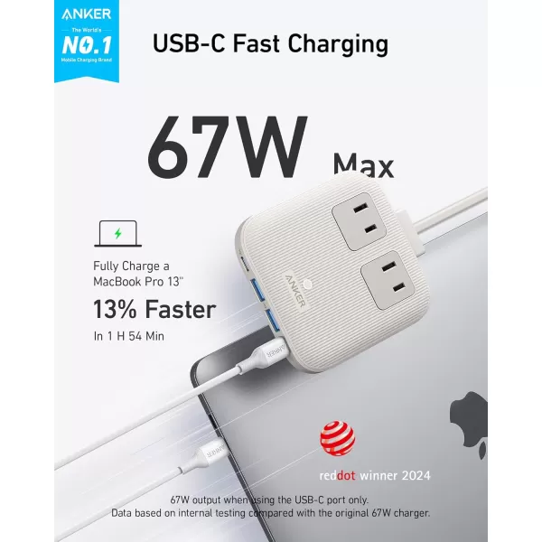 Anker Nano Charging Station67W Max 6in1 USB C Power Strip for iPhone 1514 and MacBook with Flat Plug and 5ft Thin Undetachable Extension Cord2 AC2 USB A2 USB C for HomeampampOfficeBlack StoneShell White