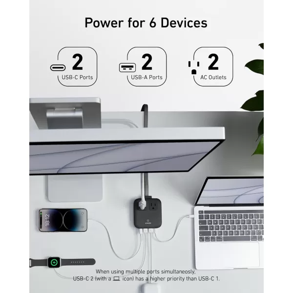 Anker Nano Charging Station67W Max 6in1 USB C Power Strip for iPhone 1514 and MacBook with Flat Plug and 5ft Thin Undetachable Extension Cord2 AC2 USB A2 USB C for HomeampampOfficeBlack StoneIce Lake Blue